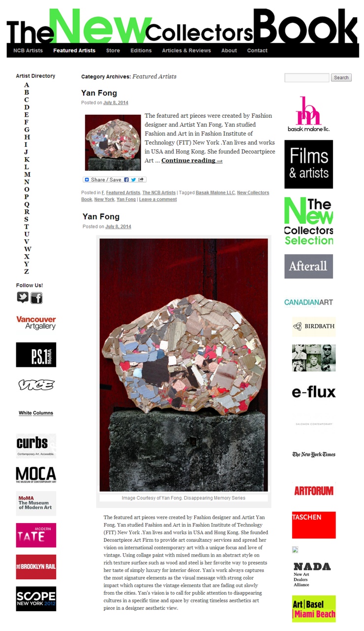 Yan Fong’s artwork was featured in TheNewCollectorsBook represented by BASAK MALONE GALLARY _ New York